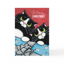 2 Tuxedo Cats and a Xmas Present Christmas Card
