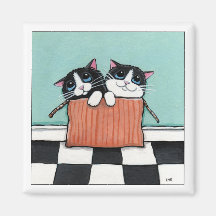2 Tuxedo Cats in a Box | Cat Art Magnet
