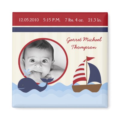 2"x2" Ahoy Nautical Whale BirthAnnouncement Magnet by AnnLeeDesigns