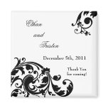 2"x2" Favour Magnet Black White Floral Filigree