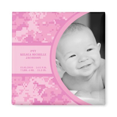 2"x2" Pink ARMY ACU Camo Birth Announcement Magnet by AnnLeeDesigns