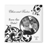2"x2" Save the Date Magnet Black White Floral