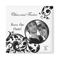 2"x2" Save the Date Magnet Black White Floral