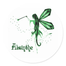 2D Absinthe Green Fairy Sketch Round Stickers