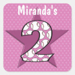 2nd Birthday Baseball Star Pink Polka Dots Sticker