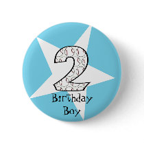 2nd Birthday Blue Baseball Star Button