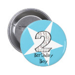 2nd Birthday Blue Baseball Star Button