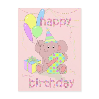 2nd Birthday Elephant Card for Girls Post Card by pooja1008