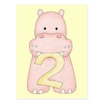 2nd Birthday Hippo (pink) postcards