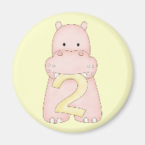 2nd Birthday Hippo (pink) magnets