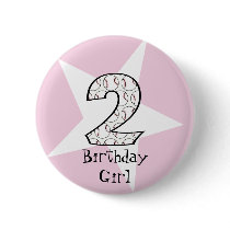 2nd Birthday Pink Baseball Star Button