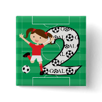 2nd Birthday Soccer Girl Red and White Pinback Button