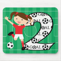 2nd Birthday Soccer Girl Red and White Mousepad