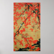 30. 紅葉小禽図, 若冲 Maple & Small Birds, Jakuchū Poster