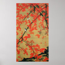 30. 紅葉小禽図, 若冲 Maple & Small Birds, Jakuchū Poster