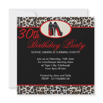 30th Animal Print & Stiletto Heels Birthday Party Personalised Invites by claire_shearer