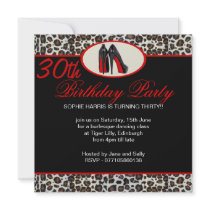 30th Animal Print & Stiletto Heels Birthday Party Personalised Invites