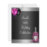 30th Birthday Balloons Champagne Silver Pink Custom Invites