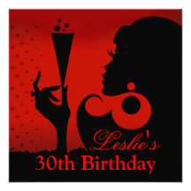 30th Birthday Cocktail Party red Custom Invitation