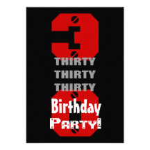 30th Birthday Modern Black Red White Rivets B474 Personalised Invitations
