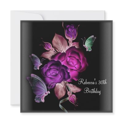 30th Birthday Party Elegant Black Purple Flowers by InvitationCenter