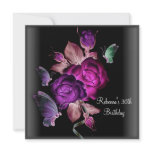 30th Birthday Party Elegant Black Purple Flowers invitations