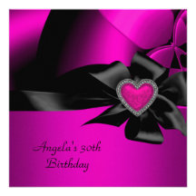 30th Birthday Party Hot Pink Silver Abstract Black Personalized Announcement