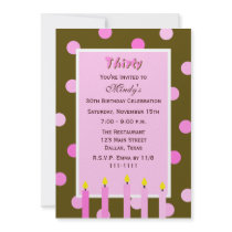 30th Birthday Party Invitations -- Pink Polka Dots