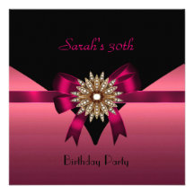 30th Birthday Party Jewel Bow Black Pink Personalized Invite