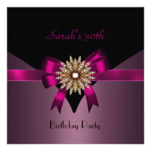 30th Birthday Party Jewel Bow Black Purple Pink Invites