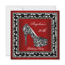 30th Birthday Party Leopard Wild Black White Red Announcement