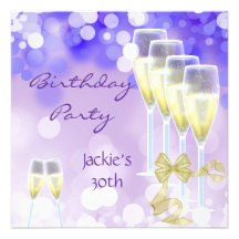 30th Birthday Party Purple Champagne Glasses Custom Invites
