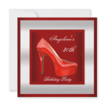 30th Birthday Party Silver Red High Heel Shoes invitations