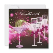 30th Birthday Pink Martini Champagne Personalized Announcement
