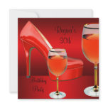 30th Birthday Red Shoes Hi Heels Wine Glass invitations