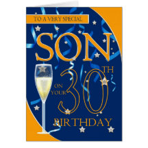 30th Birthday Son - Champagne Glass Greeting Cards