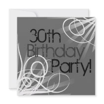 30th Charcoal Swirl Custom Invitations front/back