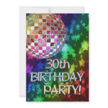 30th party with disco ball and rainbow of stars personalized announcement