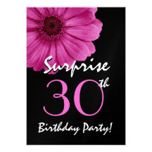30th Surprise Birthday Fuschia Pink Daisy Metallic Personalized Invites
