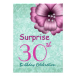 30th SURPRISE Birthday Party Pink Flower Bow Custom Announcement