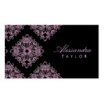 311-Alessandra Pink & Black Outline Damask Business Cards