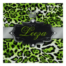 311 Baroque Princess Lime Green Leopard Metallic Custom Invites