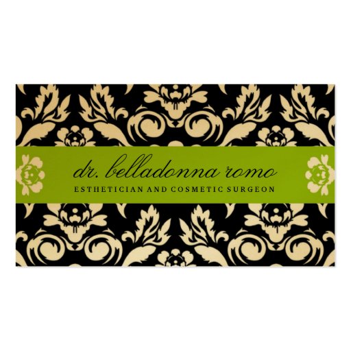 311-Belladonna Damask Golden Lime Business Cards
