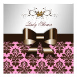 311 Blackberry Brown Damask Pink | Baby Invitations