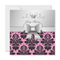 311-Blackberry Sweet Pink Damask Bow | Baby Shower