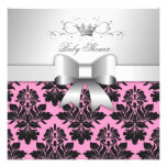 311-Blackberry Sweet Pink Damask Bow | Baby Shower Custom Announcements