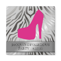 311-Bombshell Silhouette Zebra Hot Pink Heel Refrigerator Magnet