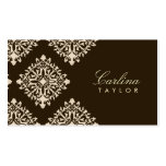 311-Carlina Cream & Brown Damask Business Card Template