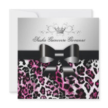 311  Chic Hot Black n Pink Leopard Bow  | Sweet 16
