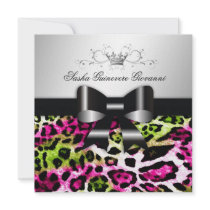 311- Chic Hot Pink Lime Leopard Bow  | Sweet 16